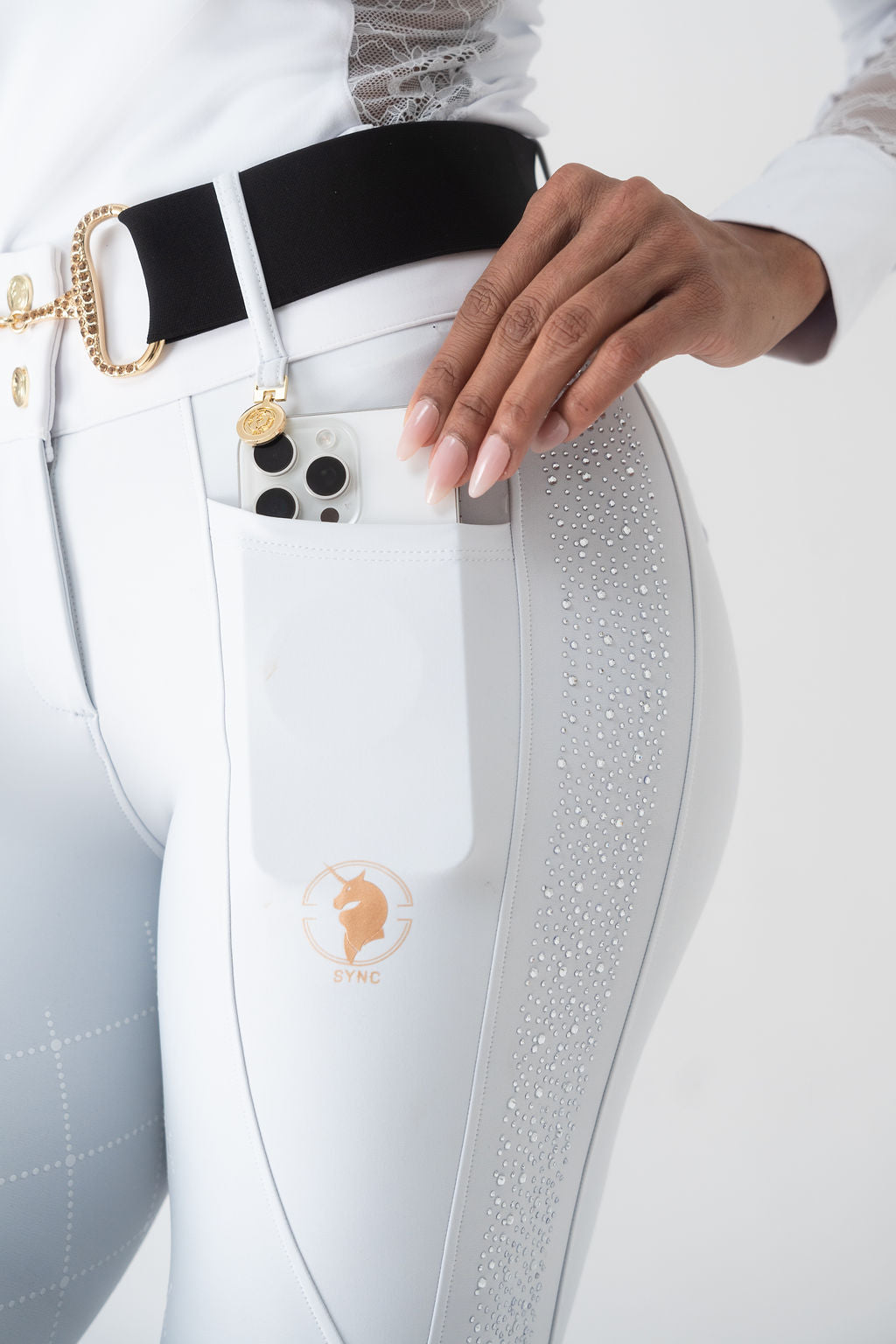 Dragon Rhinestone breeches full seat (White)