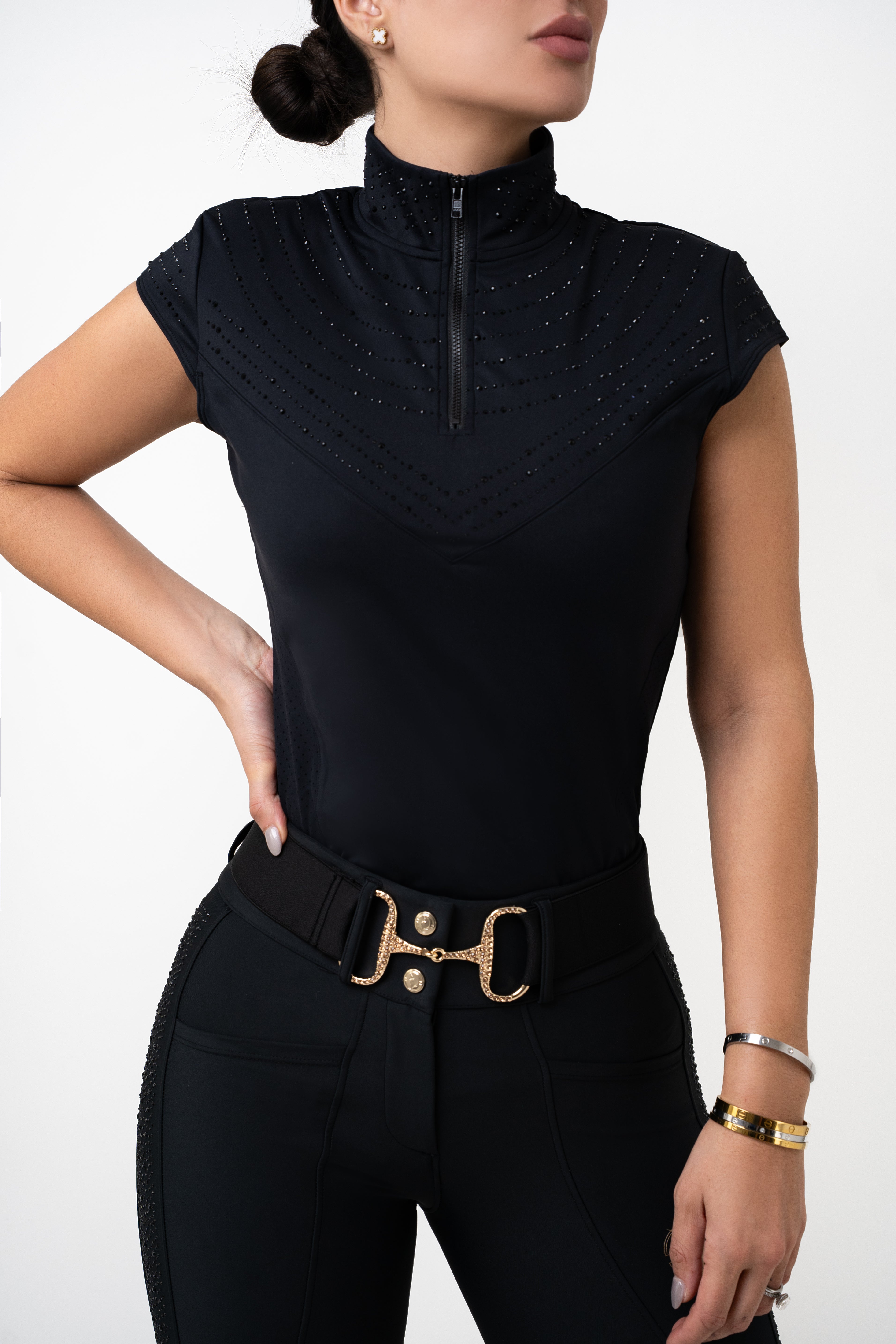 PRE ORDER - Perforated Luxe Dragon Cap Sleeve Top (Black) – Sync Equestrian
