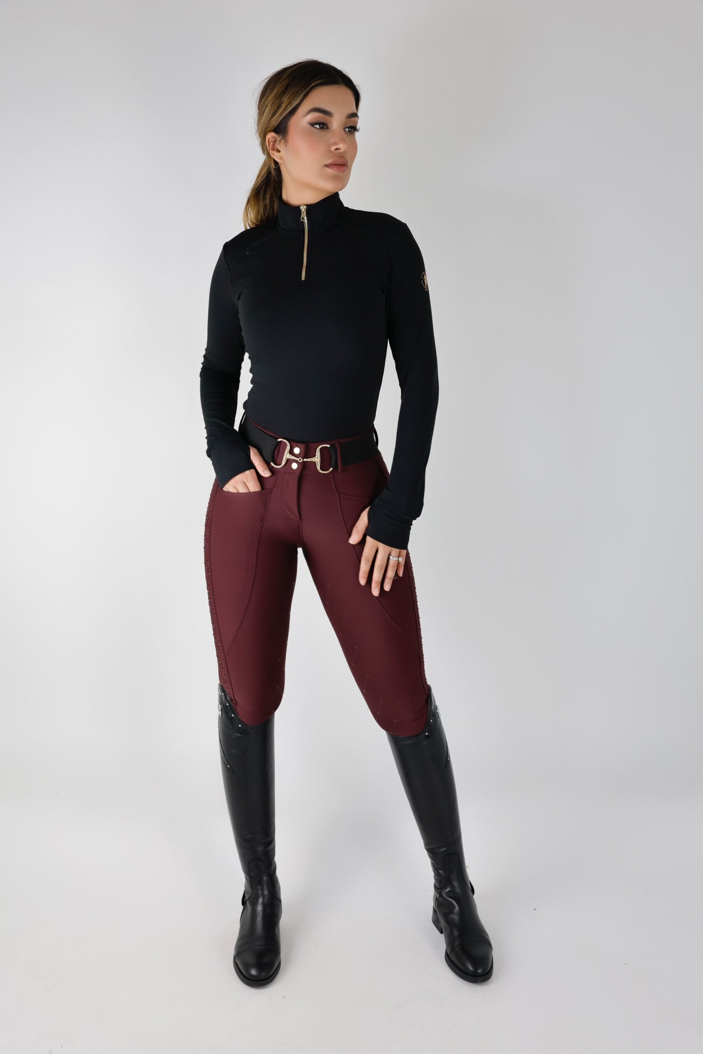 Dragon Rhinestone full seat  breeches (Burgundy)