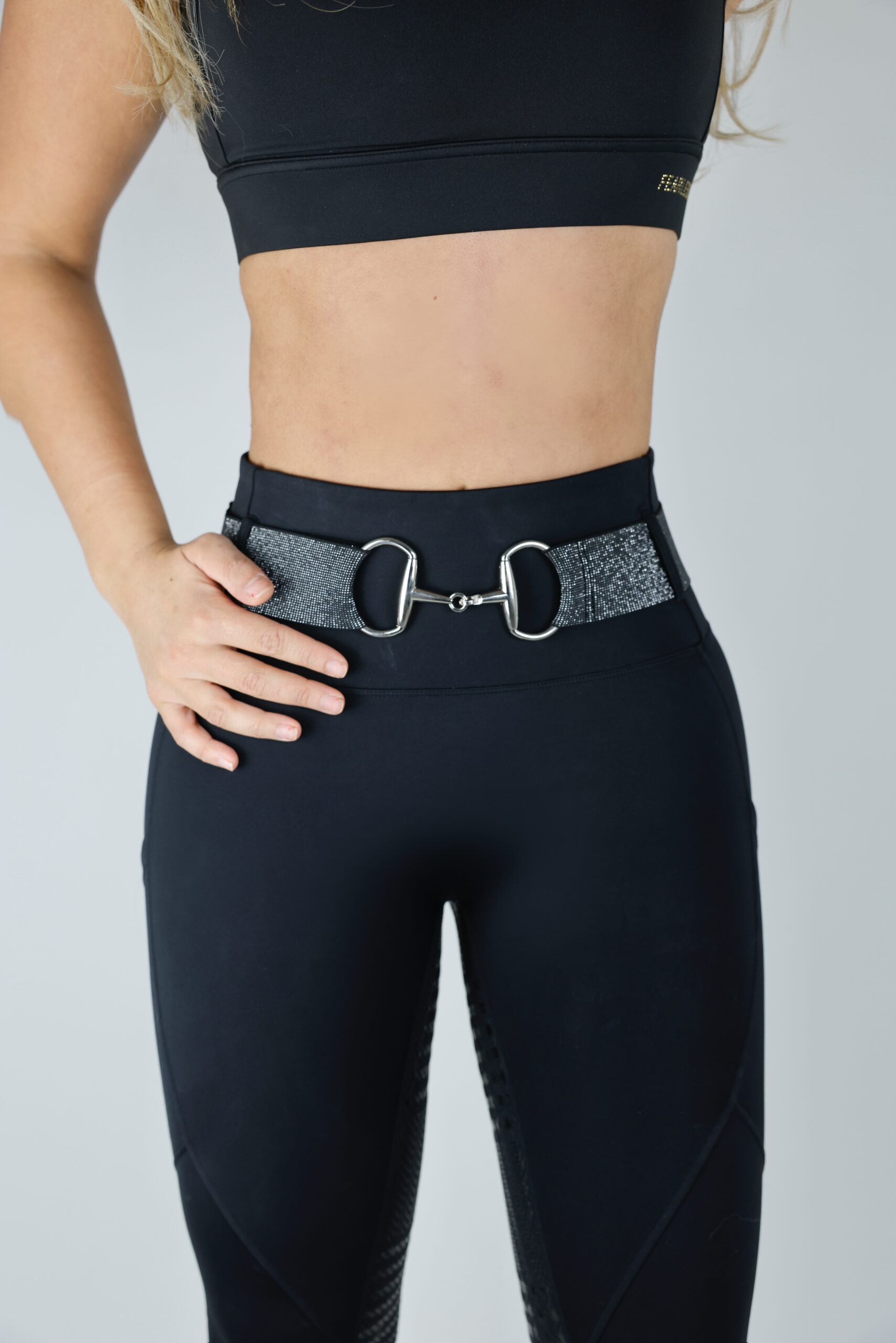Black sparkly Flexi belt/ Silver bit