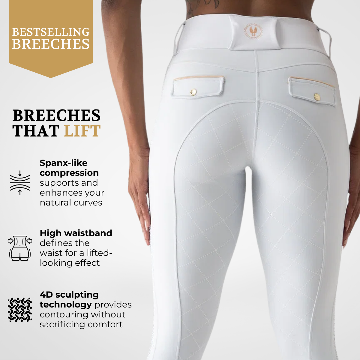 Dragon Rhinestone Full Seat Breeches (White)