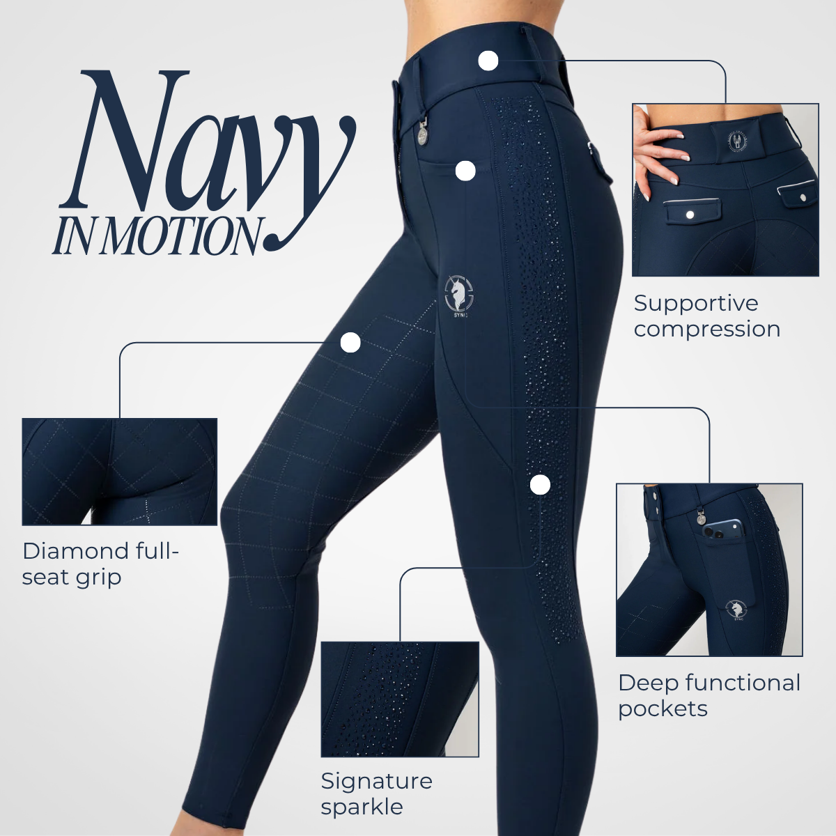 Dragon Rhinestone Full Seat Breeches (Navy)