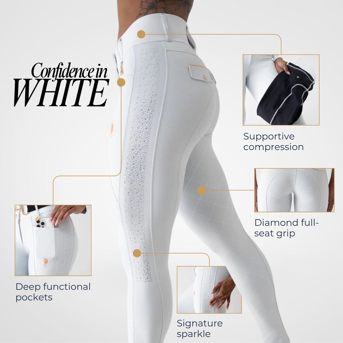 Dragon Rhinestone Full Seat Breeches (White)