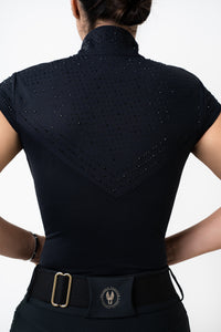 PRE ORDER - Perforated Luxe Dragon cap sleeve top (Black)