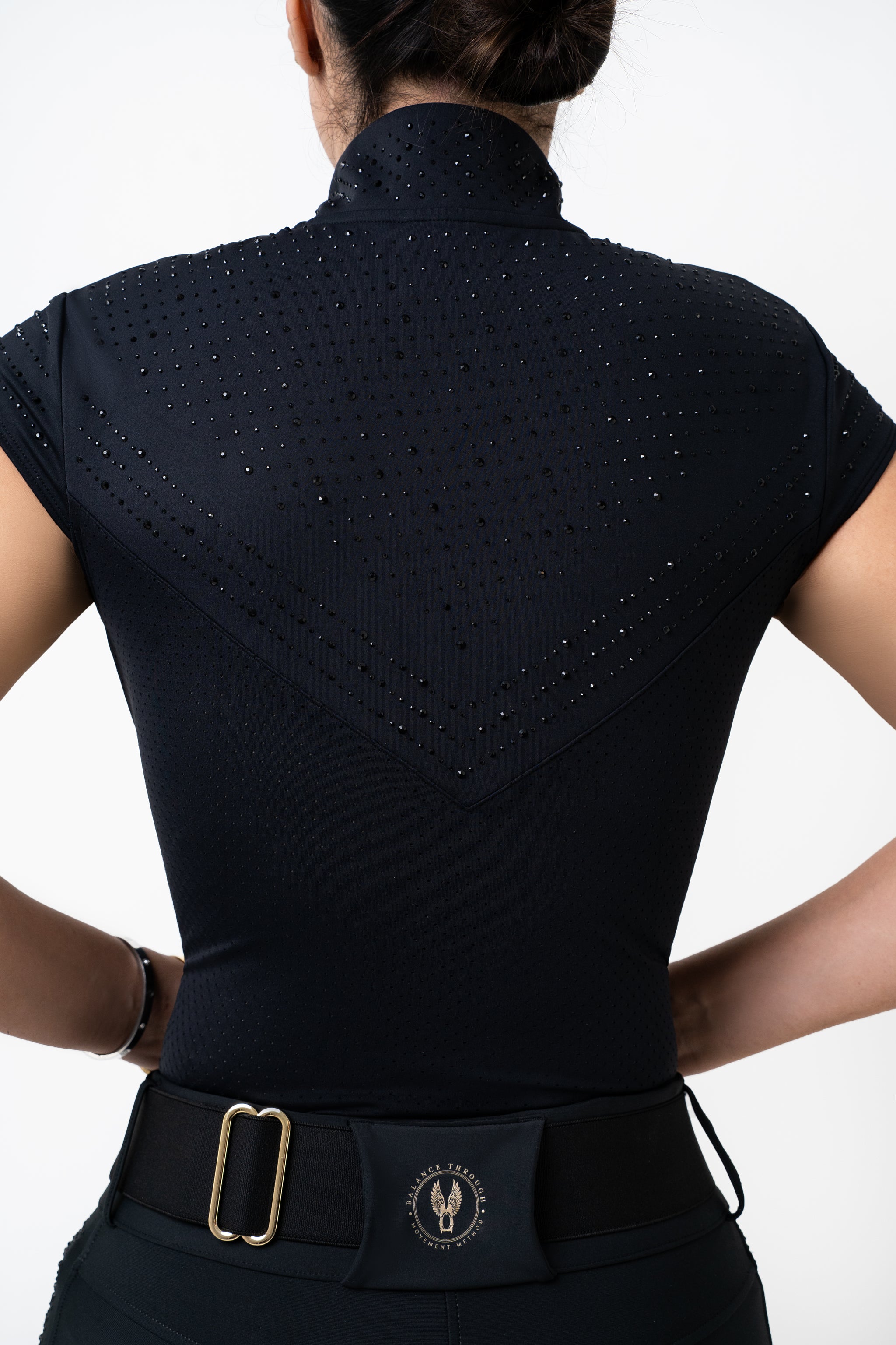 PRE ORDER - Perforated Luxe Dragon cap sleeve top (Black)