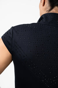 PRE ORDER - Perforated Luxe Dragon cap sleeve top (Black)