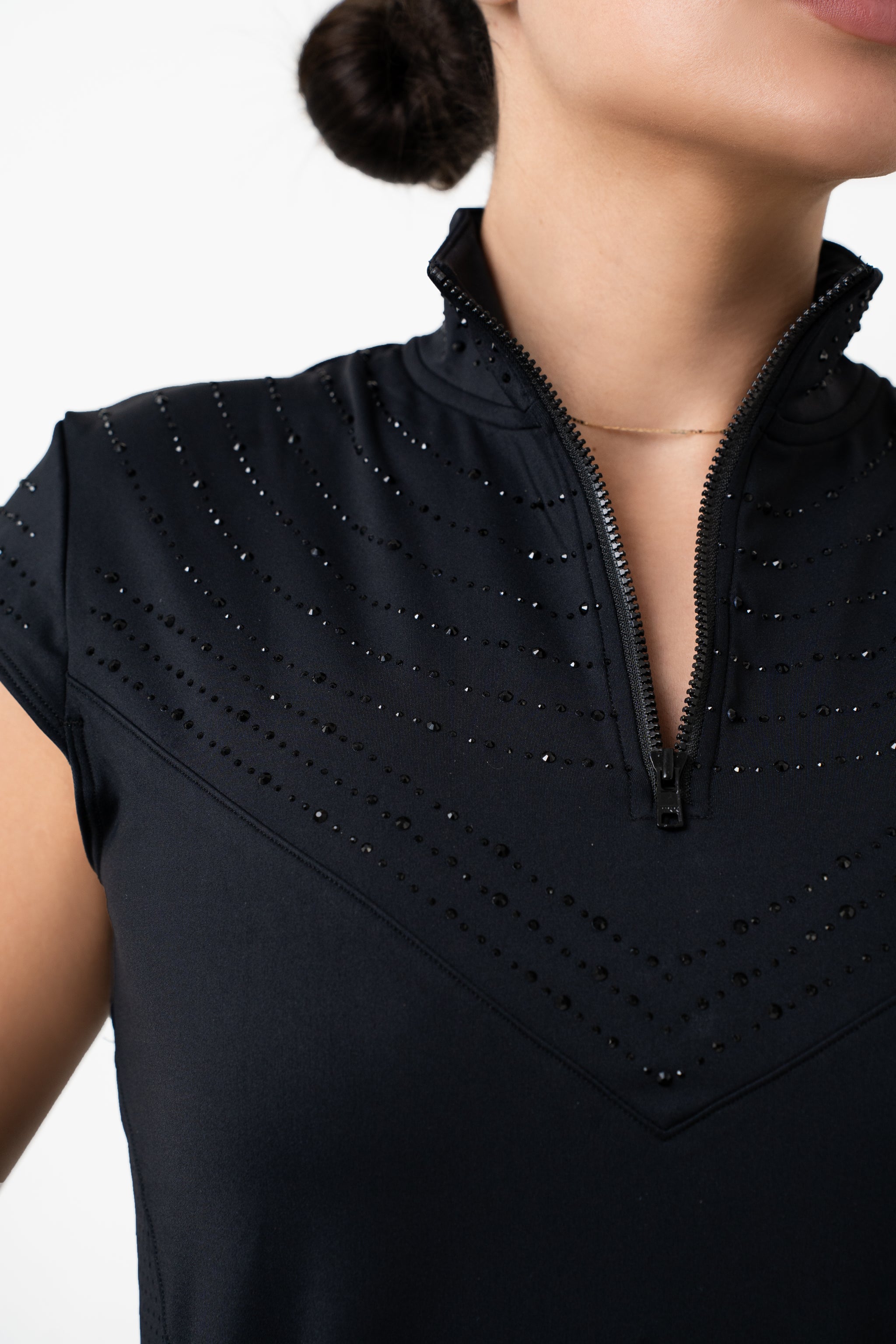 PRE ORDER - Perforated Luxe Dragon cap sleeve top (Black)