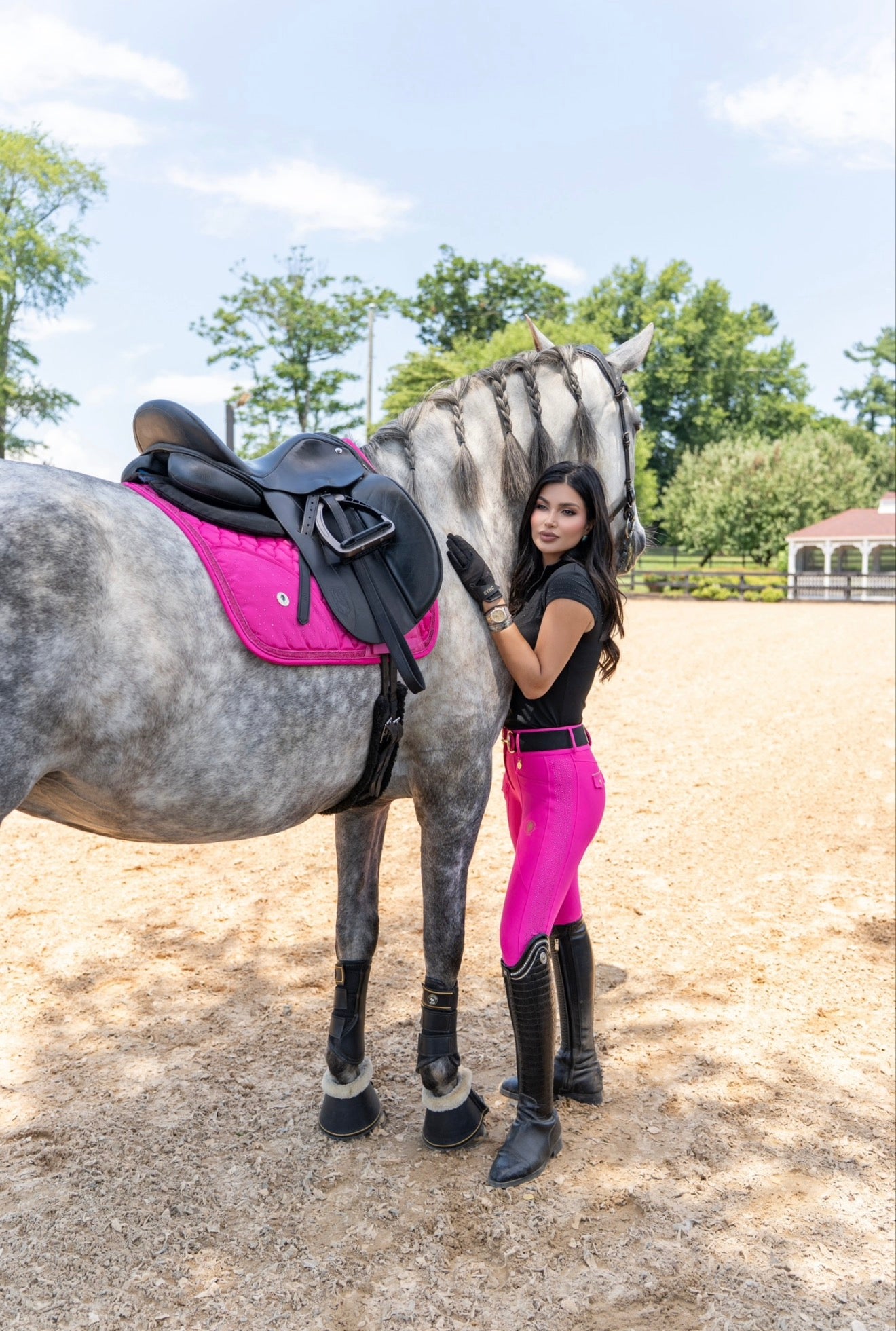 Dragon Rhinestone Full Seat Breeches (Hot Pink)